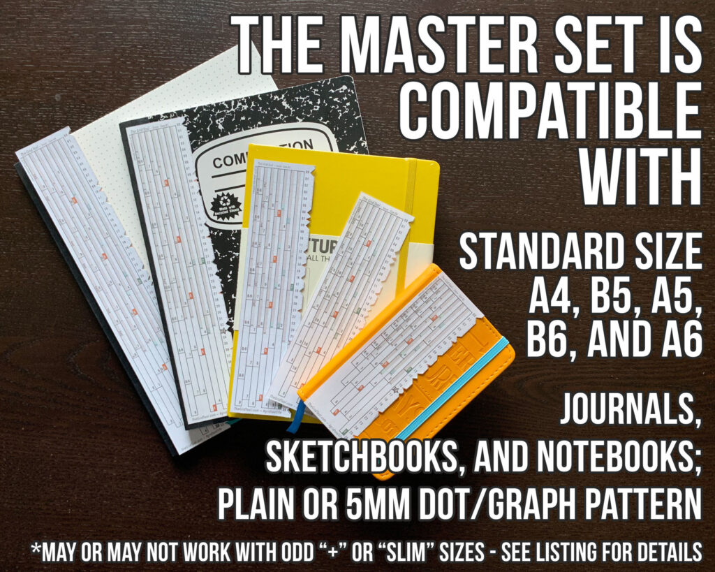 Photo of The Grid Tool spacing ruler Master Set with compatible journals and notebooks