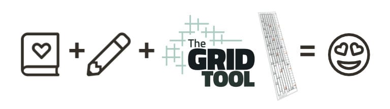 Journal + pencil + The Grid Tool spacing ruler = Love