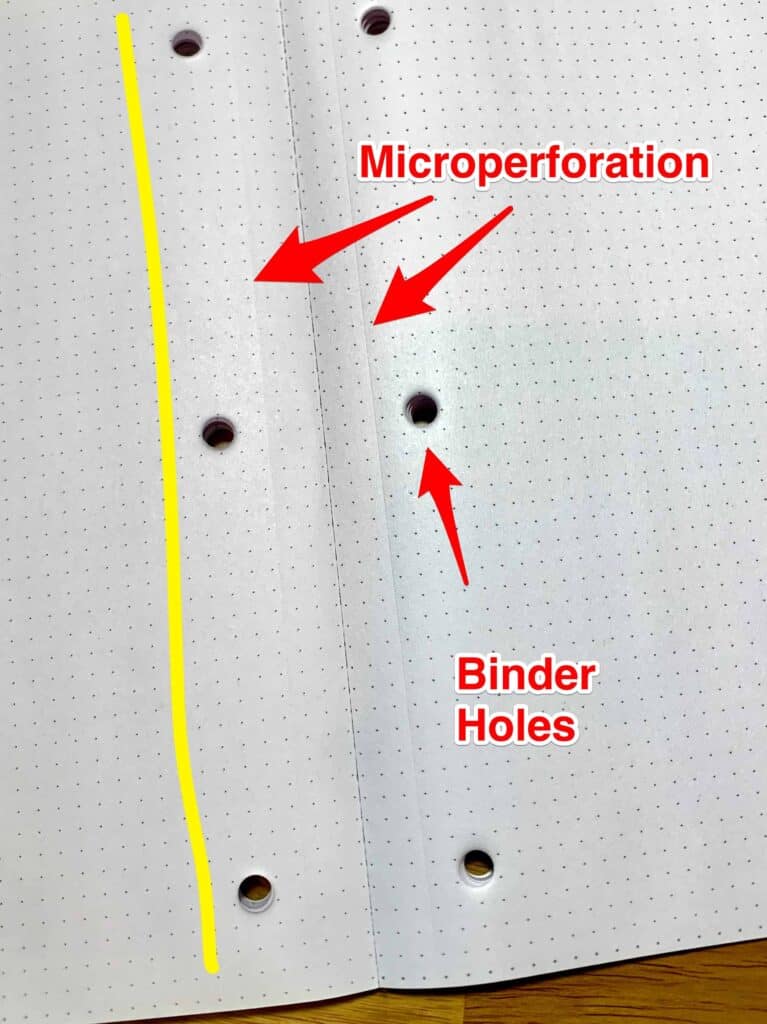 photo of space problem with microperforations and binder holes