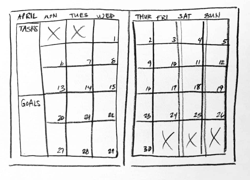 bujo layout monthly spread 2-page sketch