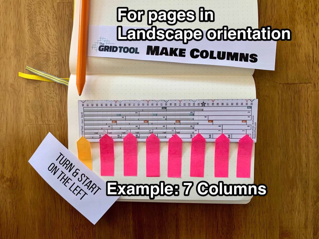 how to create 7 columns for pages in landscape orientation with a dot grid journal and The Grid Tool